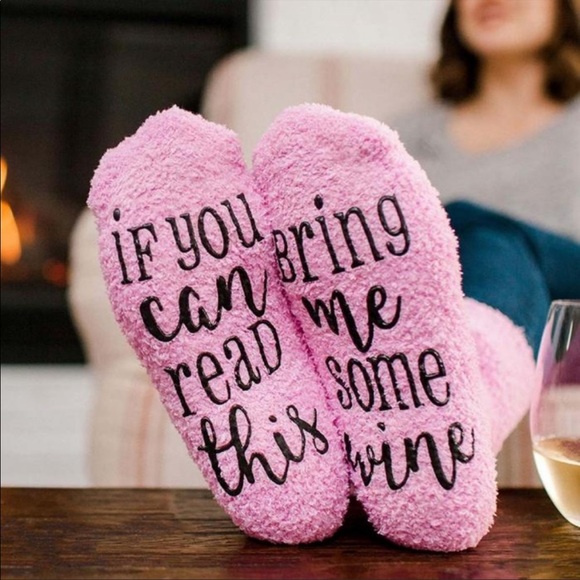Cupcake “Bring Me Wine” Pink Fuzzy Socks - Picture 4 of 6